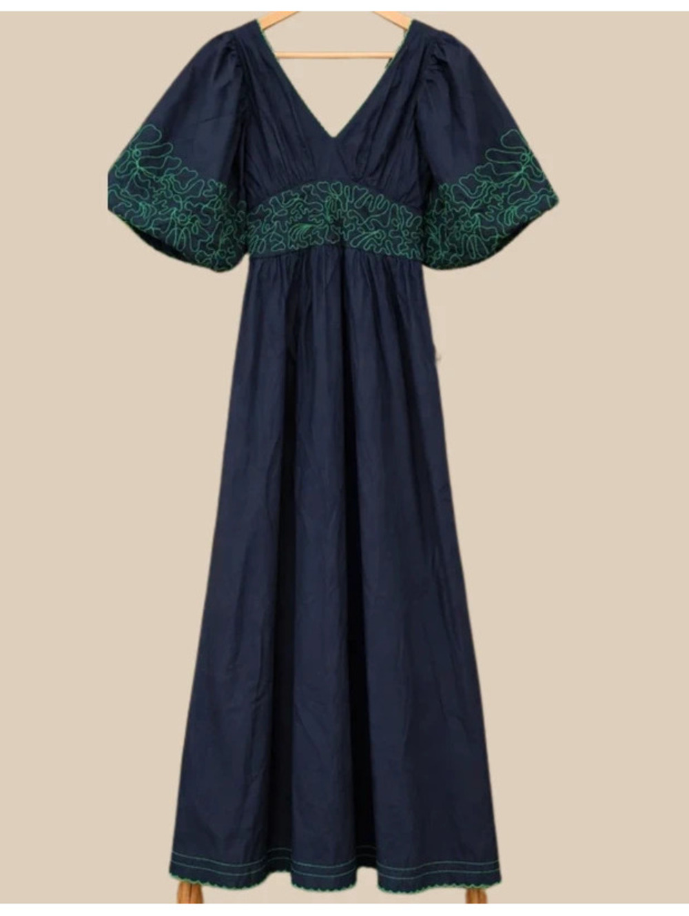 Women’s By Anthropologie Flowy Embroidered Maxi Dress NWOT – Navy/Green – XXS